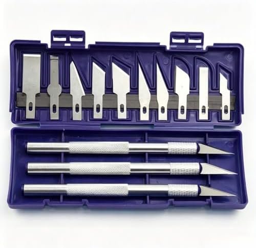 13PCS Precision Craft Knife Set, Aluminum Handle Hobby Exacto Kit with 10 Blades for DIY Art, Paper Cutting, Model Making & Carving (13 Pieces in a Blue Box)