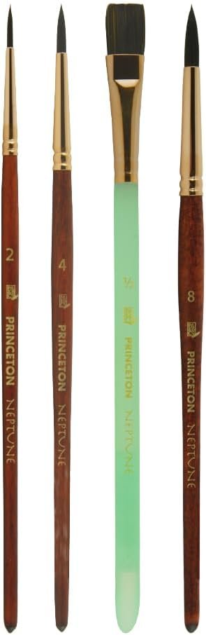 Princeton Neptune Watercolor Paint Brush Set, 4-Piece Professional Synthetic Brushes with Short Handles, Ultra-Soft & High-Absorbency Bristles for Watercolor & Fluid Media Painting