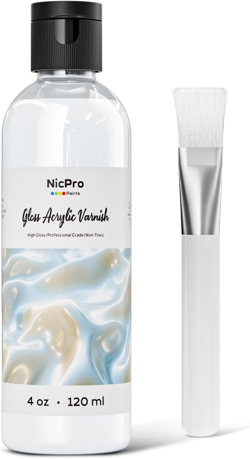 Nicpro Clear Acrylic Paint Sealer 4oz, Gloss Varnish for Acrylic Painting