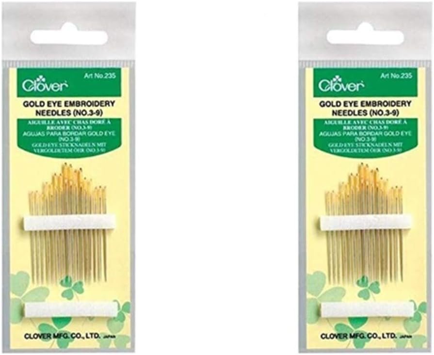 Clover No. 3-9 Gold Eye Embroidery Needles, Pack of 16 (2 Pack)
