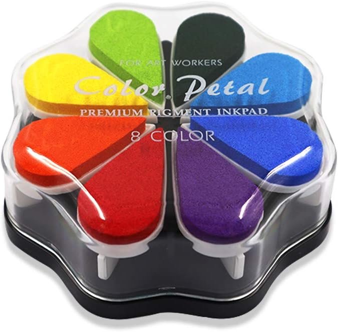 8 Colors Petal Shape Craft Ink Pad Stamps, Rainbow Stamp Pad for Kids