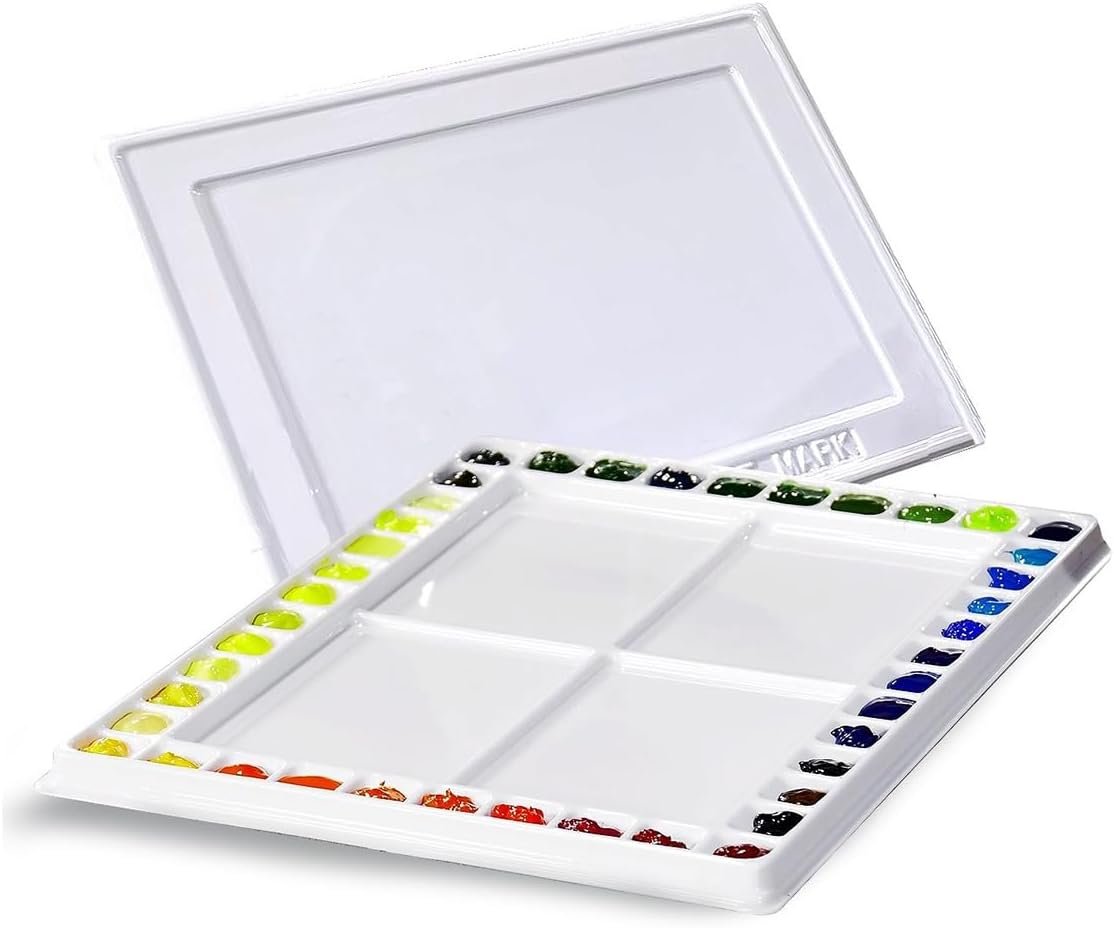 Creative Mark Watercolor Palette with Cover – 42 Wells and 4 Mixing Areas, 12″ x 16″ Lightweight Plastic Palette for Watercolor, Acrylic, or Gouache Paints