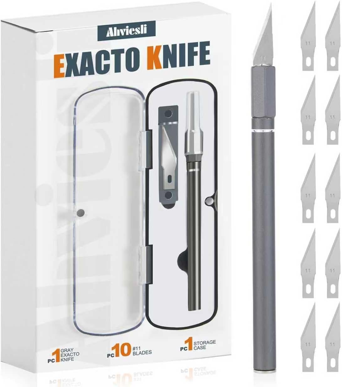 Exacto Knife Set, 12 Pcs Precision Craft Knife Kit with Aluminum Handle (Preloaded Blade), 10 Sharp #11 Hobby Knife Blades, Storage Case – for Paper, Foam, Plastic, Leather, Wood