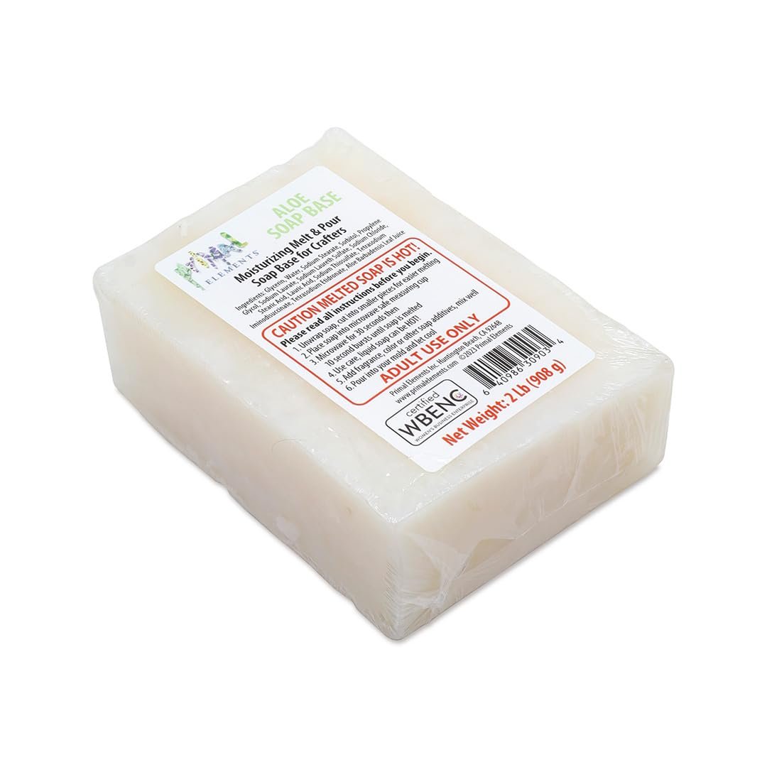 Primal Elements Aloe Soap Base – Moisturizing Melt and Pour Glycerin Soap Base for Crafting and Soap Making, Easy to Cut – 2 Pound