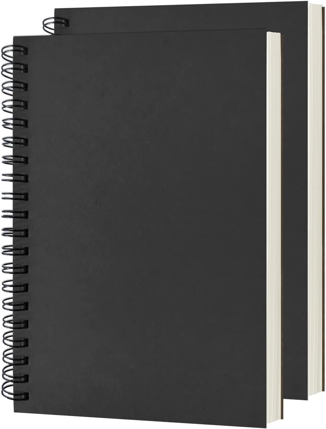 DSTELIN Blank Spiral Notebook, 2-Pack, Soft Cover, Sketch book, 100 Pages / 50 Sheets, 7.5 inch x 5.1 inch, 100GSM, (Black)