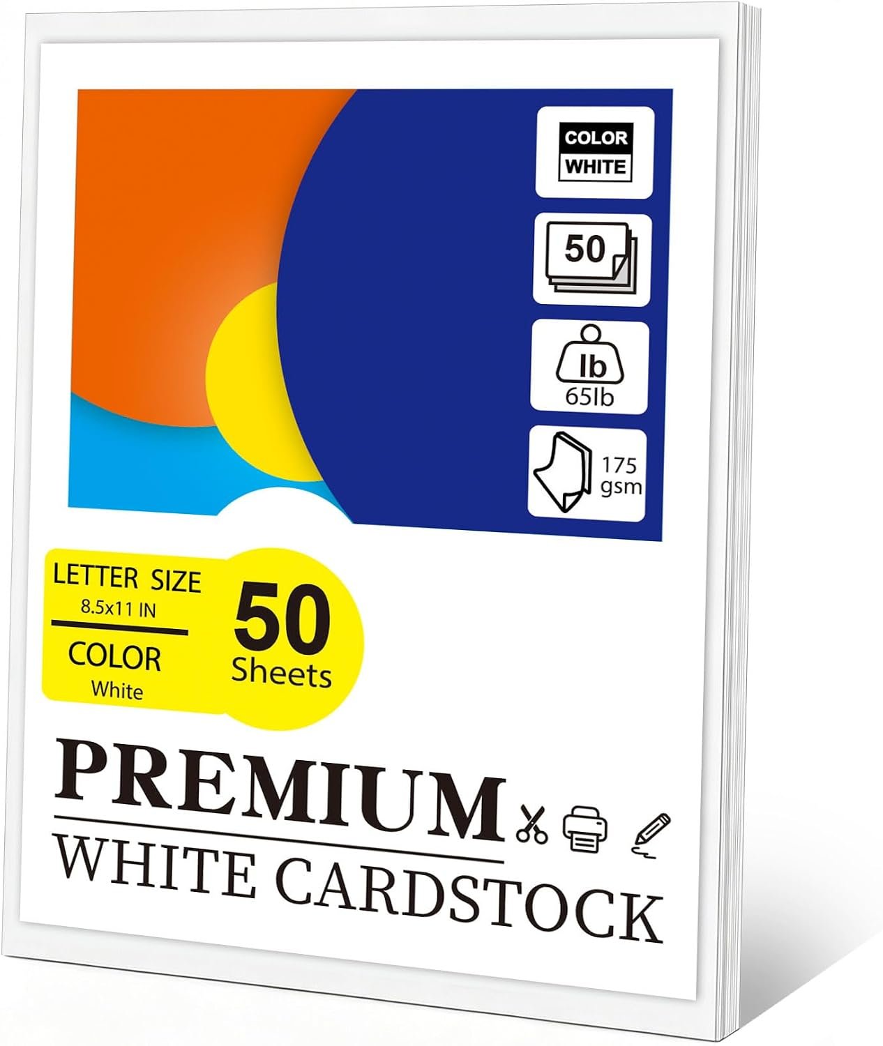 50 Sheets White Cardstock,8.5 x 11 Inch Cardstock Paper,65 lb/175 gsm,Card Stock Printer Paper for invitations,business cards,crafts and printing