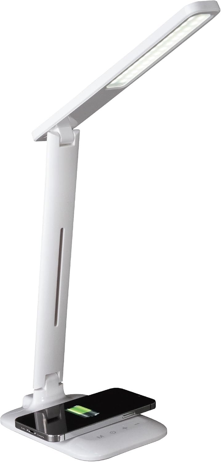 OttLite Charge Up LED Task Lamp with USB and Wireless Charging, White