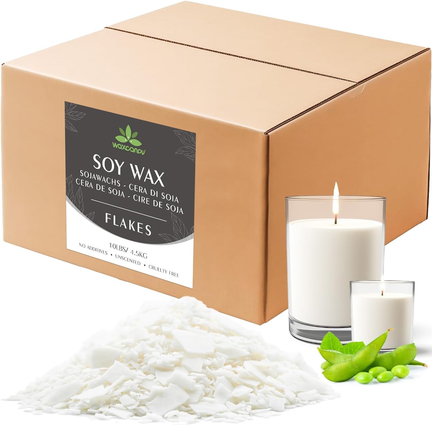 Soy Wax Flakes, Waxcanpy Natural Candle Wax, Organic Soy Wax for Candle Making from Farm, No Additives, Harmless and Pure (5lb)
