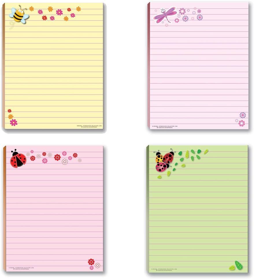 Cute Notepads – 4 Assorted Pads – USA Made – Ladybug, Bee, Butterfly, Dragonfly – Fun Small Gift