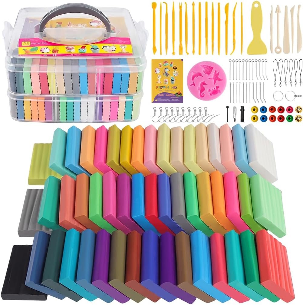CyAJM 50 Colors Polymer Clay,Oven Bake Modeling Clay Kit for Kid and Adult
