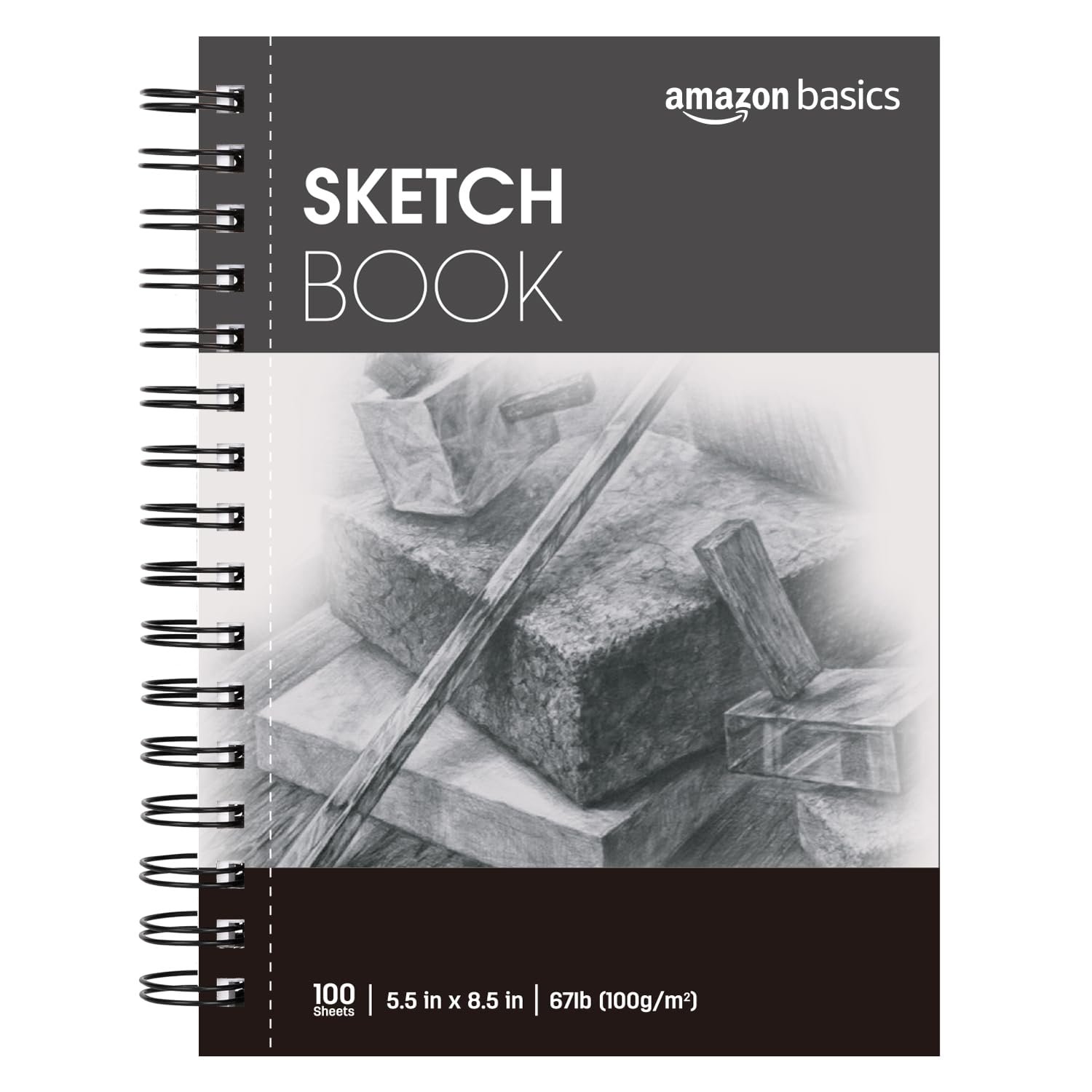 Amazon Basics Sketch Pad for Artists, Drawing Paper, Spiral Bound, Acid Free, 67 lb. / 100 gsm, 100 Sheets, 5.5″x8.5″, White