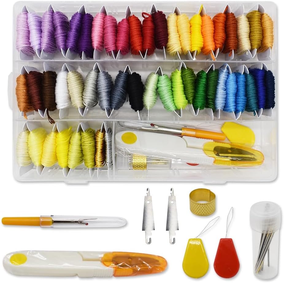 Embroidery Floss Thread Kit 100％ Cotton Floss Bobbins and Cross Stitch Kit Bracelets Floss Crafts Floss (50 Color)