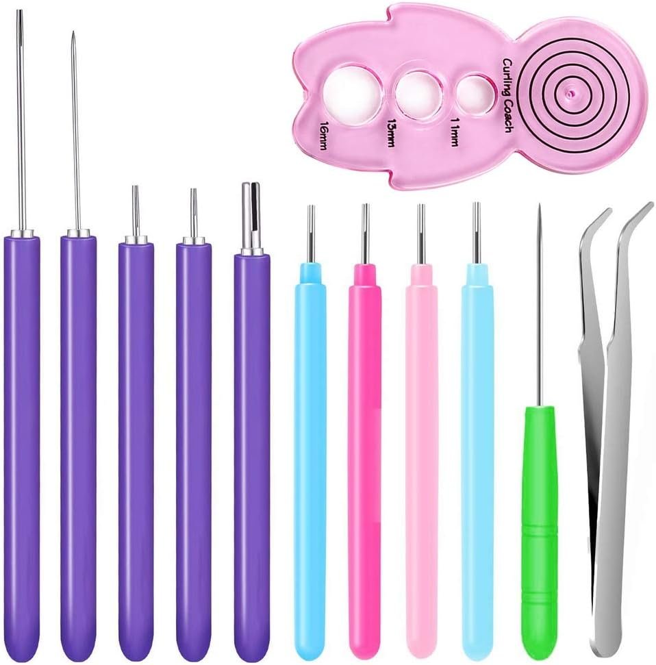 12 Pack Paper Quilling Tools Set, Slotted Needle Pens with Tweezers