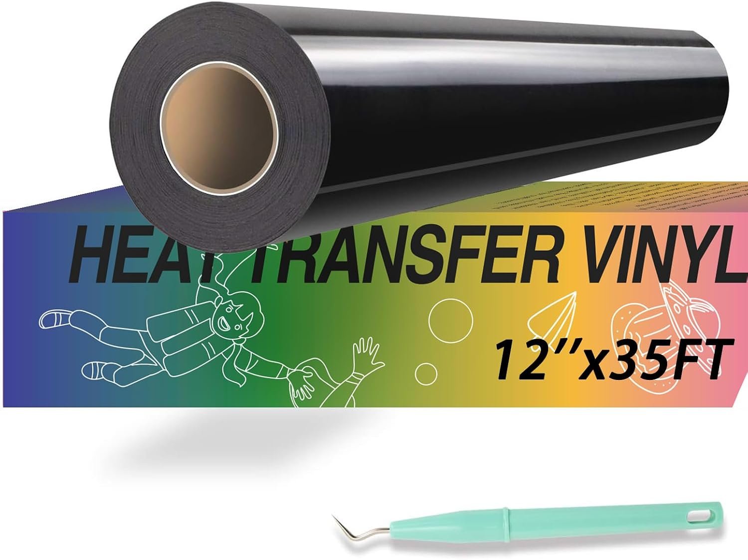 HTVRONT Heat Transfer Vinyl Black HTV Vinyl Rolls – 12″ x 35ft