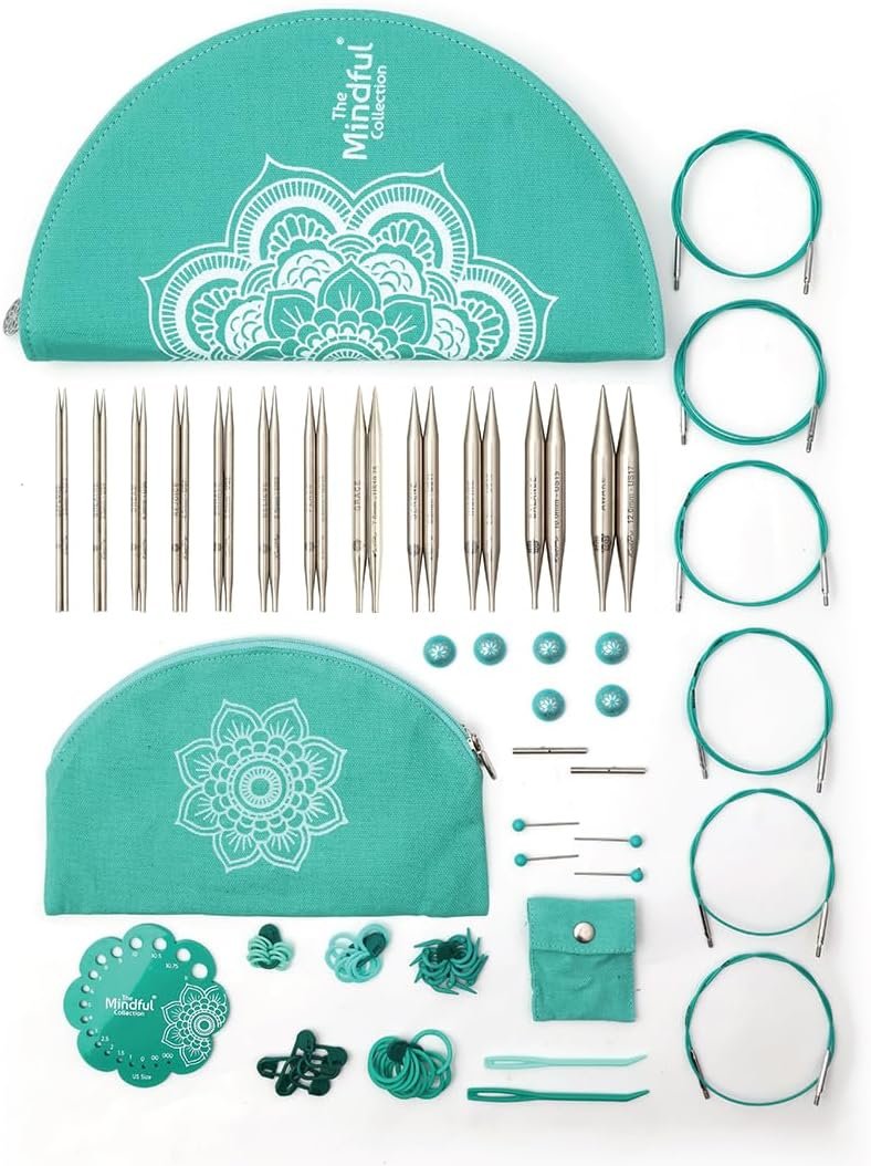 KnitPro The Mindful Collection Gratitude Interchangeable Needles Set 5″ (13cm) | 12 US Sizes (2.5-17) with Accessories