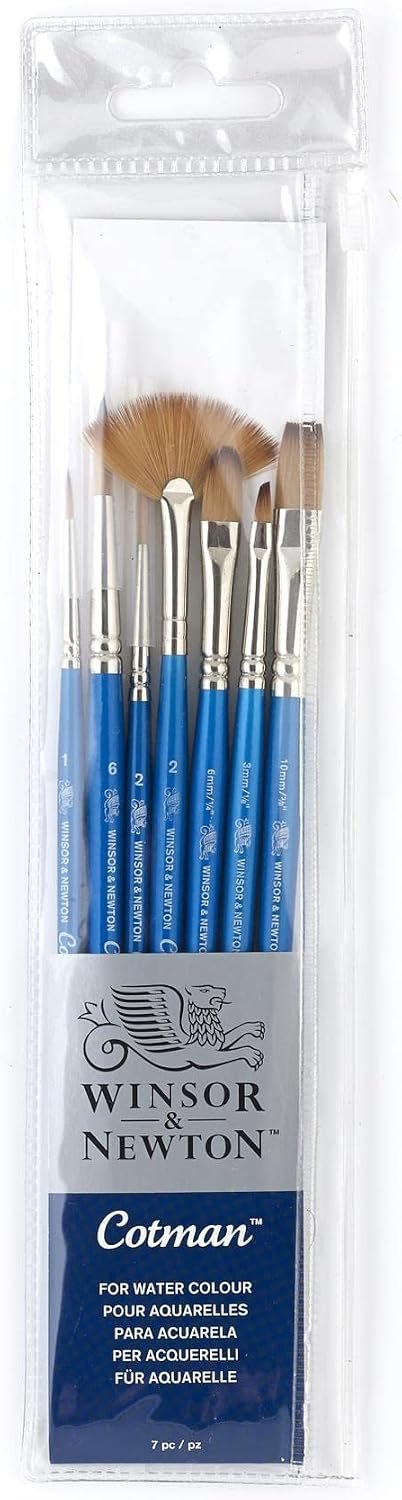 Winsor & Newton Cotman Brush Set, 7-Piece, Round, Rigger & Multi-Shape