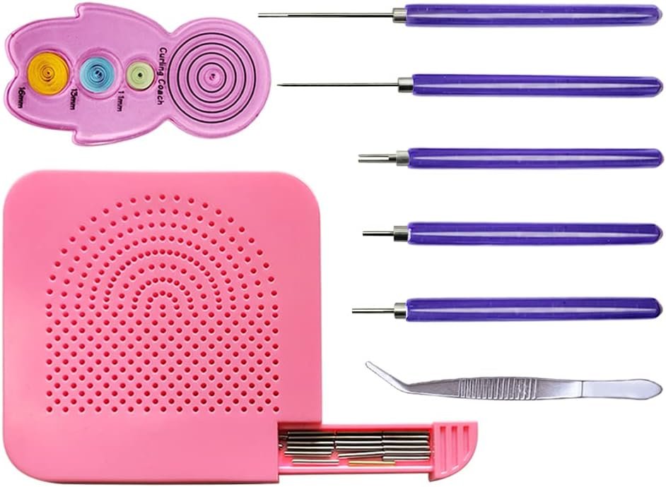XIWUMOER 8PCS,Quilling Needles,Quilling Knitting Board,Quilling Kits,Paper Quilling Tools,Quilling Curling Coach,Paper Craft DIY Tools,Assorted Sizes Rolling Curling Quilling Needle Pen, (Pink)