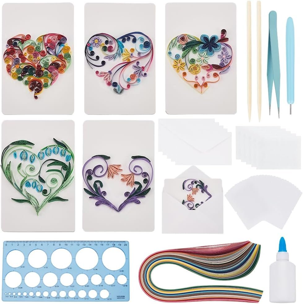 WEBEEDY 20 Sets Paper Quilling Kit for Adults Beginners DIY Heart Quilling Greeting Card Making Kit with Instruction DIY Unique Card for Valentine’s Day Birthday,Holiday,New Year’s Day,Thanksgiving