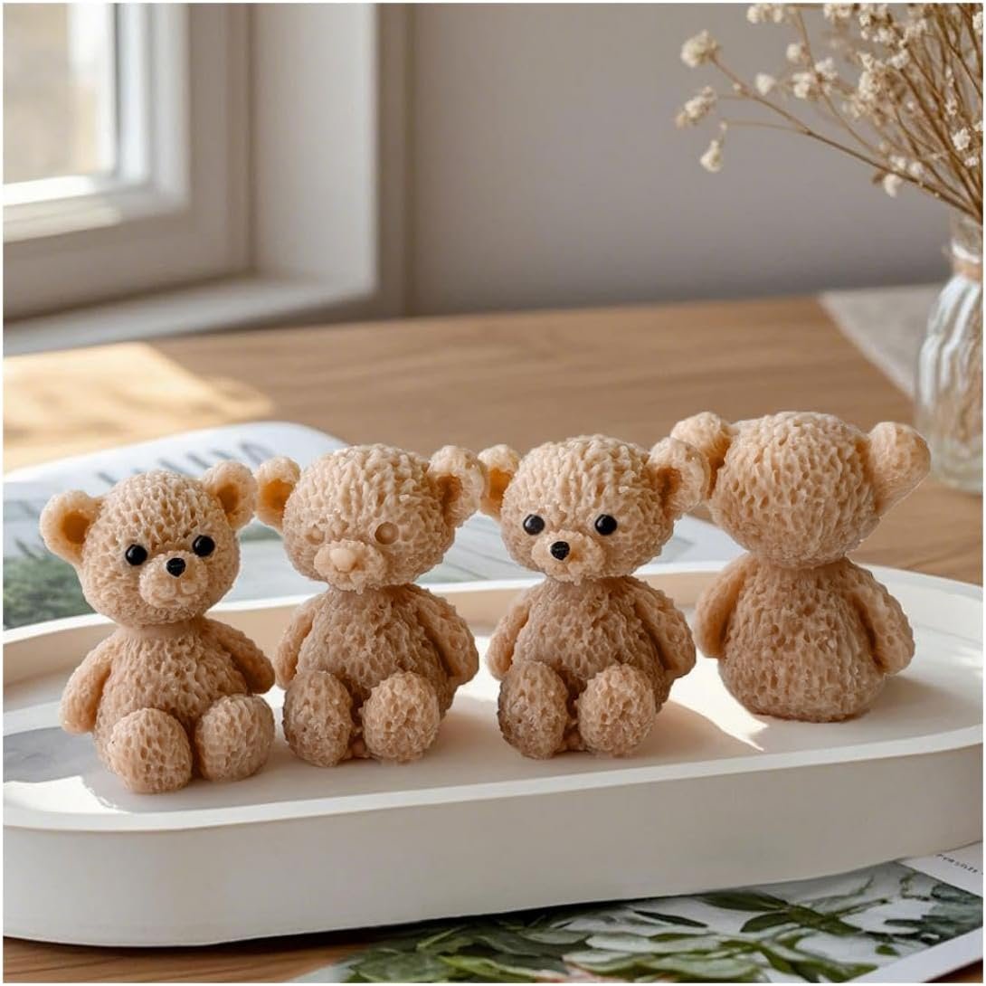 Mini Bear Silicone Candle Molds, Cute 3D Bear Candle Mold for Candle Making, Small Silicone Mold for Wax, Soap, Resin, DIY Crafts