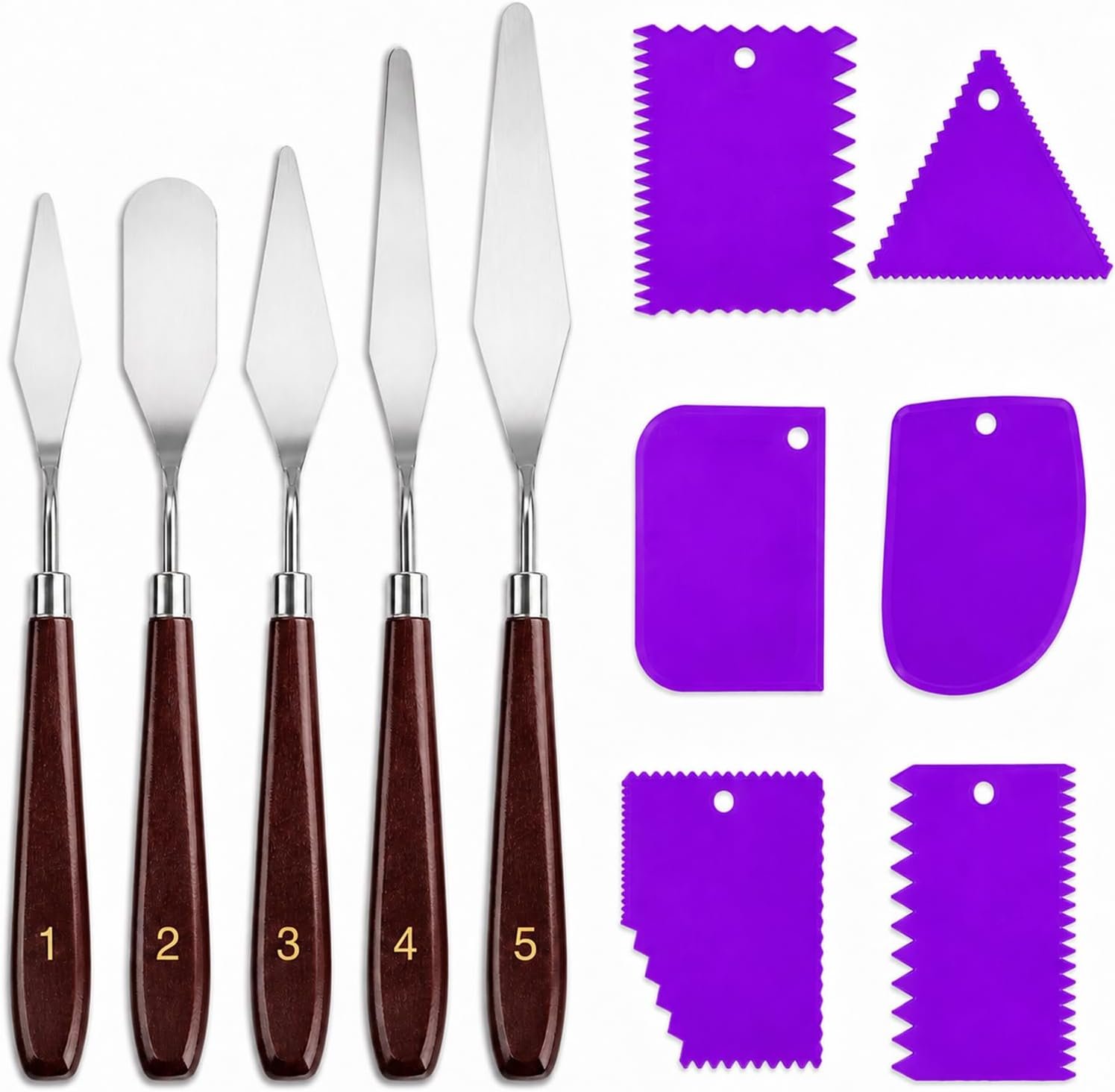 Painting Palette Knife- 5pcs Palette Knives With 6 Plastic Scrapers Set
