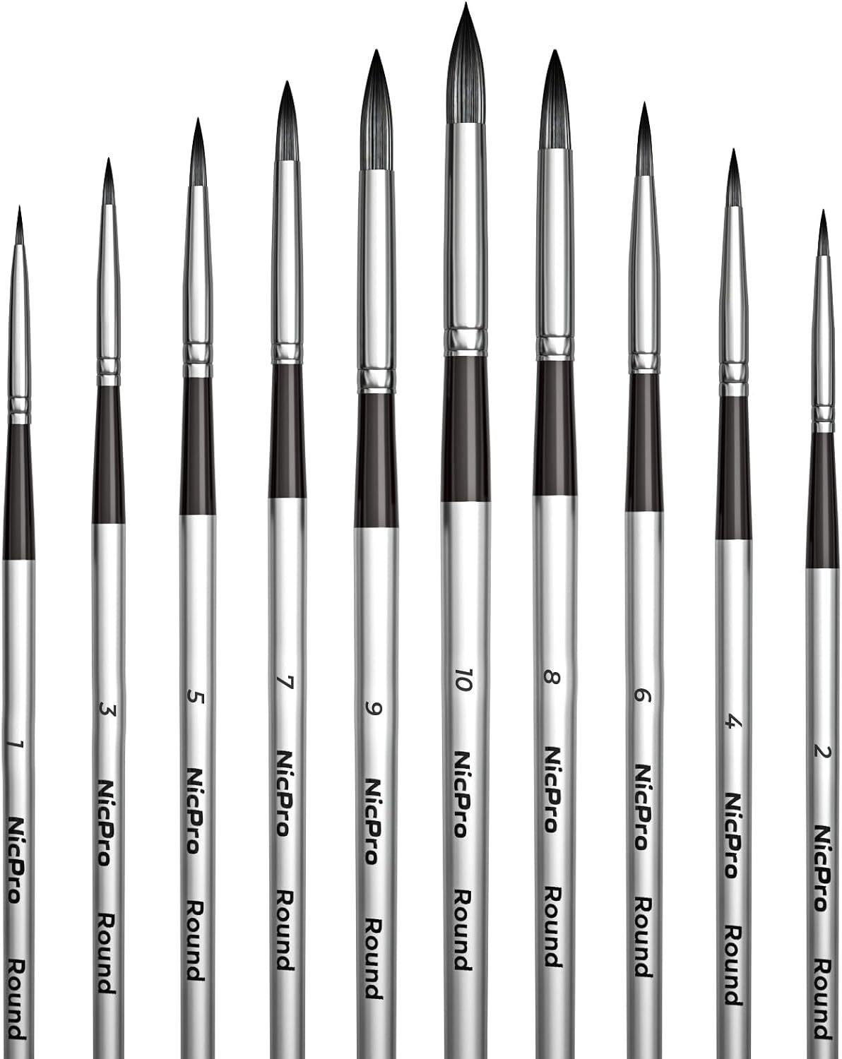 Nicpro 10 PCS Round Watercolor Paint Brushes for Watercolor Gouache Acrylic