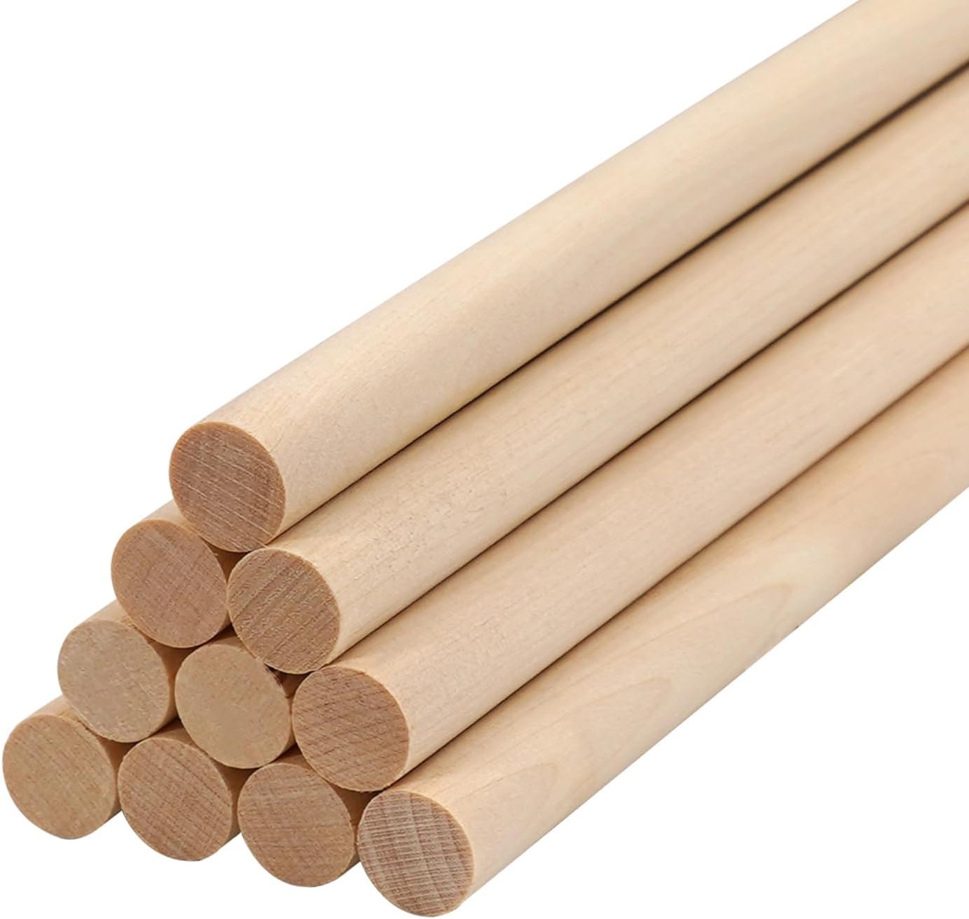 Wood Dowel Rods Wooden Dowels for Crafting 3/8 x 12 Inch, 10 PCS Macrame Wood Rods Round Wooden Sticks for Crafts, Unfinished Birch Hardwood Sticks for Crafts and DIYers, Wands, Flags