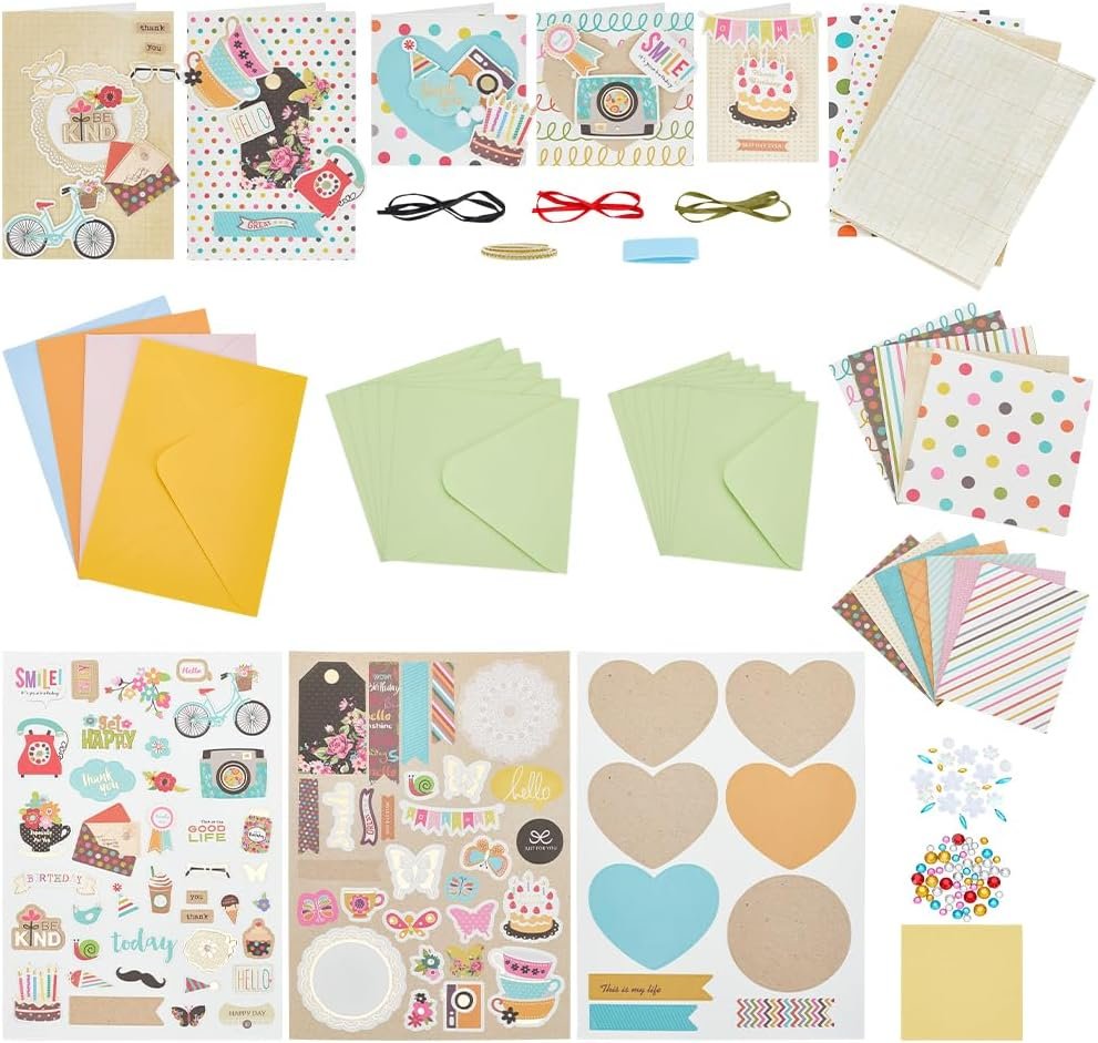 AHANDMAKER Paper Card Making Kits 16 Blank Greeting Cards Envelopes Colorful Birthdays Cards for Weddings, Teachers, Parents, Christmas, Gift Giving, Light Brown
