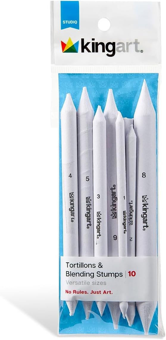 KINGART 10-Piece Blending Stumps & Tortillions Paper Art Blenders for Sketching & Drawing, Blending & Shading Pencils, Student Artist Charcoal Sketch Drawing Tools