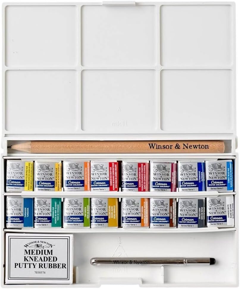 Winsor & Newton Cotman Watercolor Paint Set, 16 HP Deluxe Sketchers’ Box