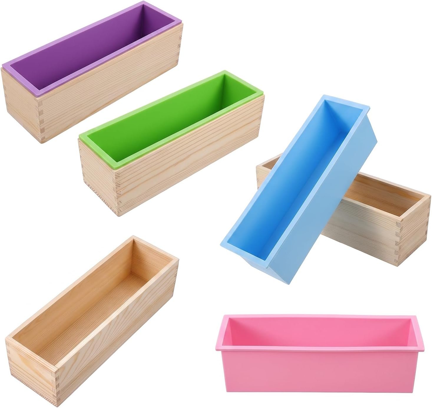 4 Pcs Flexible Rectangular Soap Loaf Mold Silicone Molds with Wood Box 42oz