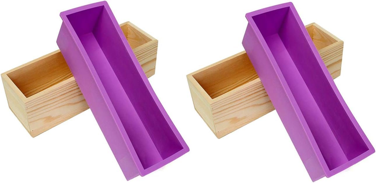 Ogrmar 2PCS Soap Mold Flexible Rectangular Soap Silicone Mold with Wood Box