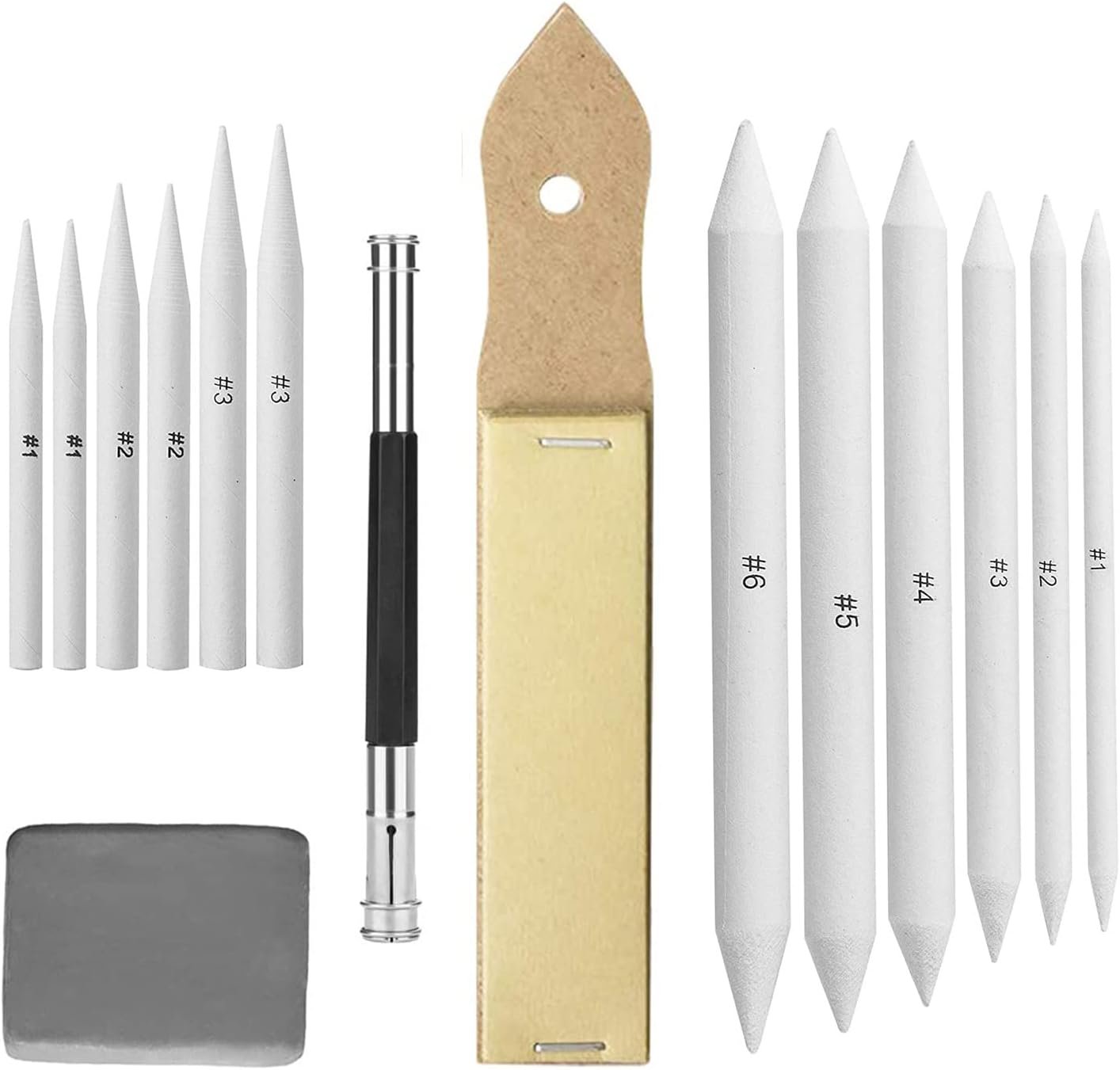 Heshengping – Blending Stump, 15 Pack has Art Eraser Extender Sandpaper, Paper Blending Stumps for Drawing Shading Pencils for Sketching, Blending Pencil, Blending Sticks for Student Artist