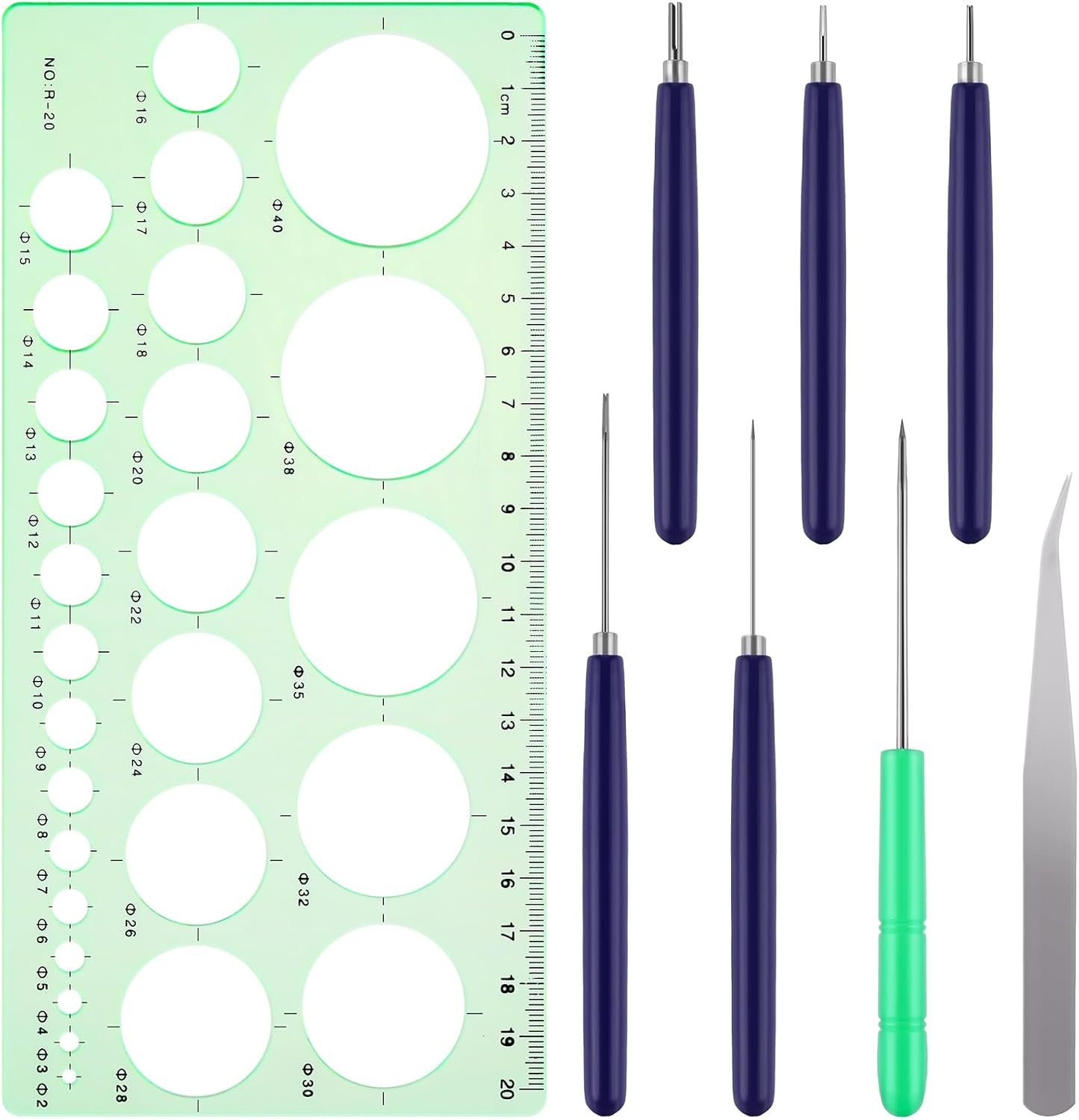 Bewudy 8 Pcs Paper Quilling Tools Slotted Kit, Assorted Sizes Rolling Curling Quilling Needle Pen, Geometry Ruler, Art Craft DIY Paper Card Making Project Tools Multifunction Slotted Quilling Tool Set