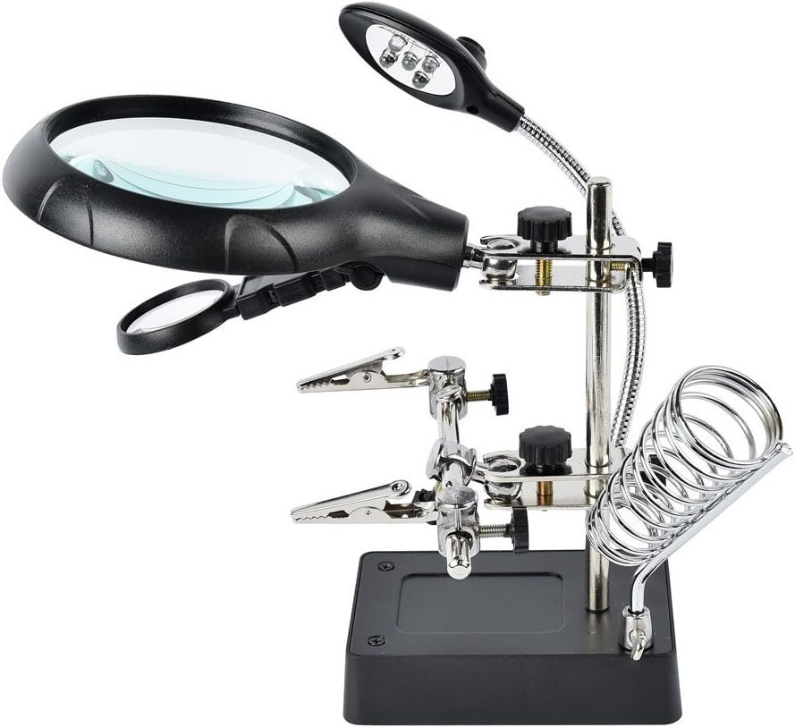 Helping Hands Soldering Station, LED-lit Magnifying Glass Alligator Clips