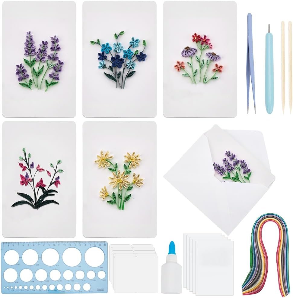 WEBEEDY 20 Sets Paper Quilling Kit for Adults Beginners 5 Styles Flower Quilling Greeting Card Making Kit with Instruction DIY Unique Flowers Cards for Valentine’s Day Wedding New Year’s Day
