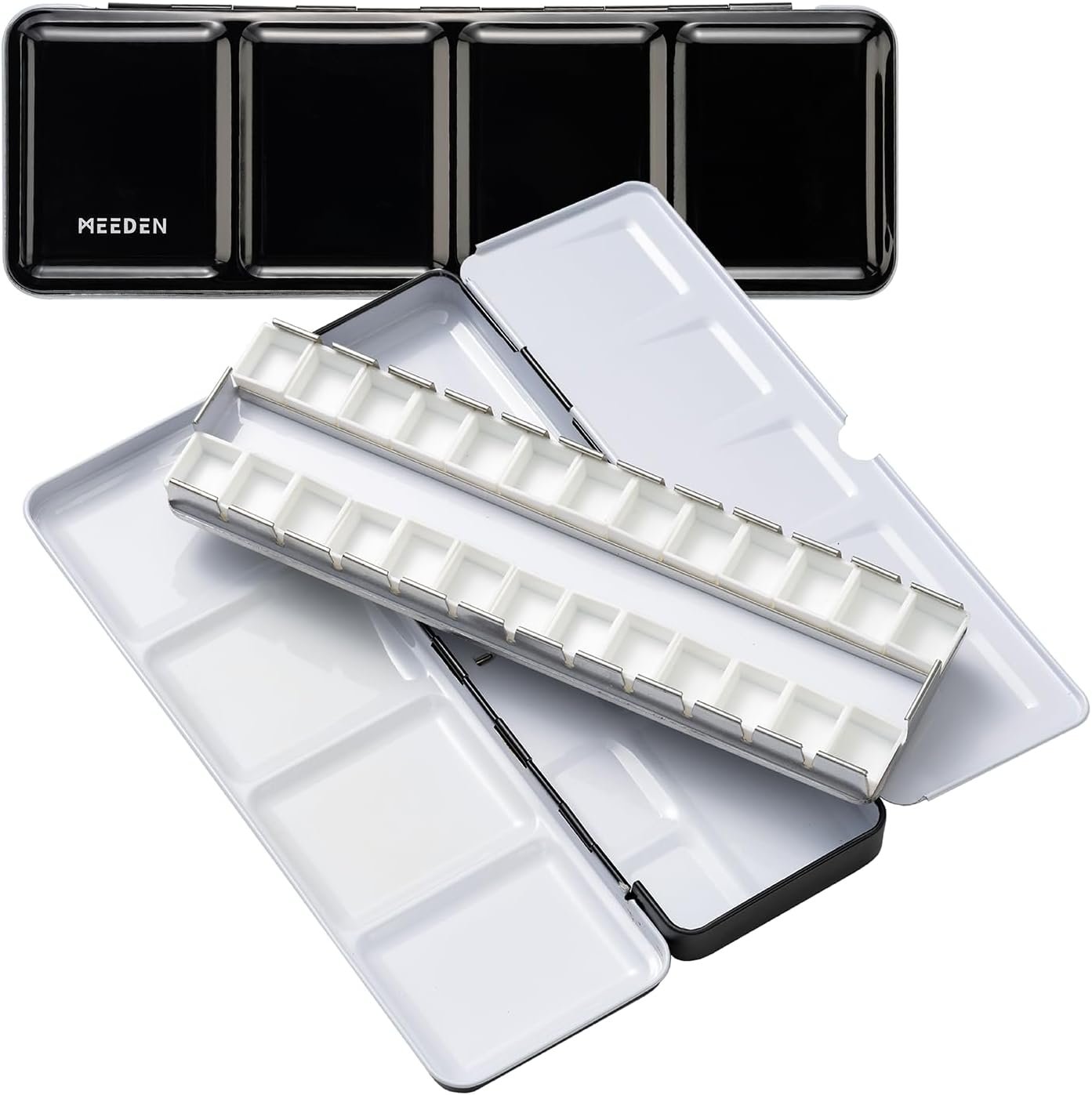 MEEDEN Empty Watercolor Paint Palette: Travel Water Color Palette Tin with 24 Half Pans – Portable Metal Palette Tin Box (Black)