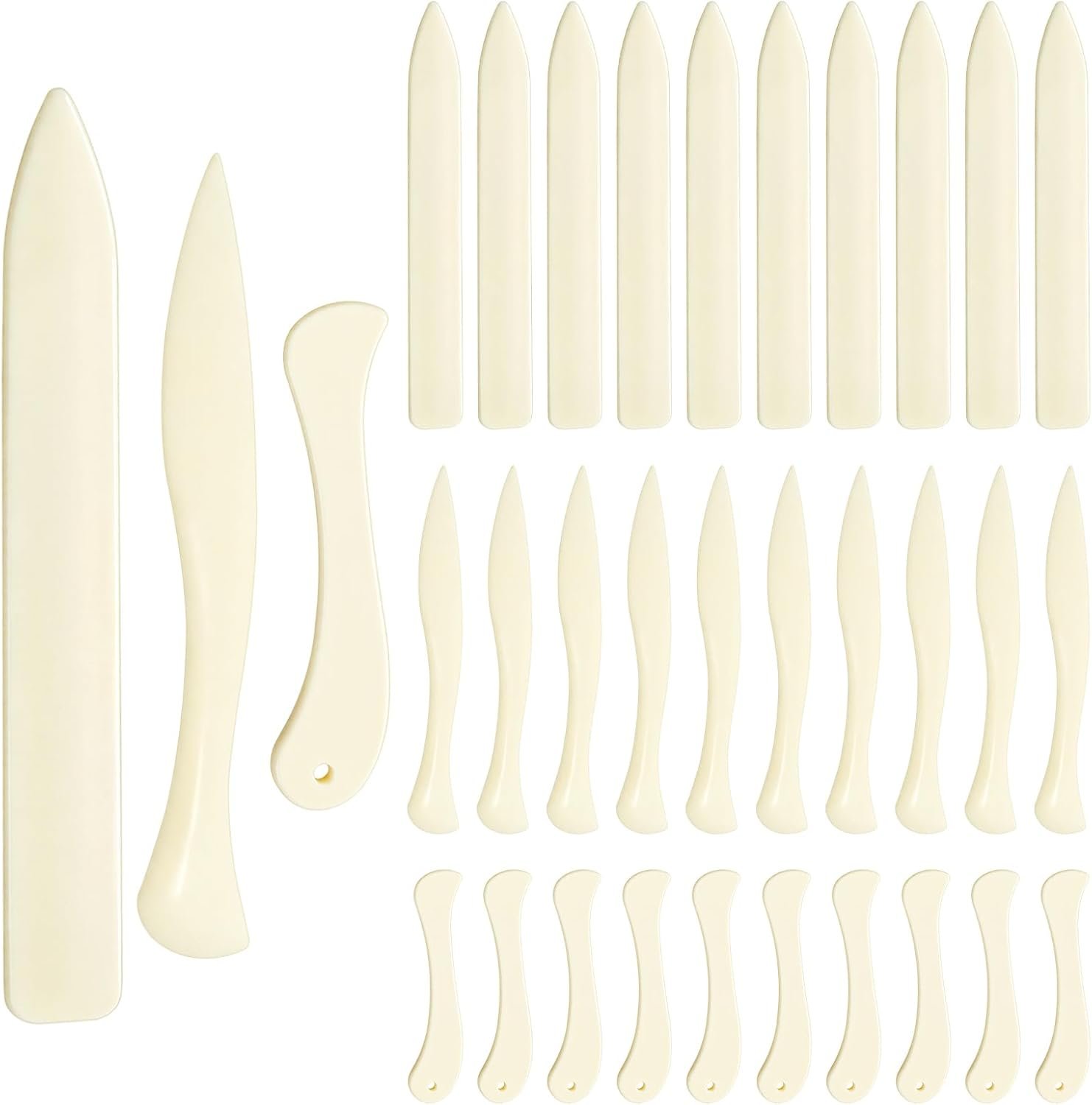 Elesunory 30 Pcs Plastic Bone Folder, Smooth Plastic Folding Scoring Burnishing Crafting Scrapbooking Tool, 3 Shape Folding Tools for Bookbinding, Card Making, Origami, Paper Crafts & Leather Craft