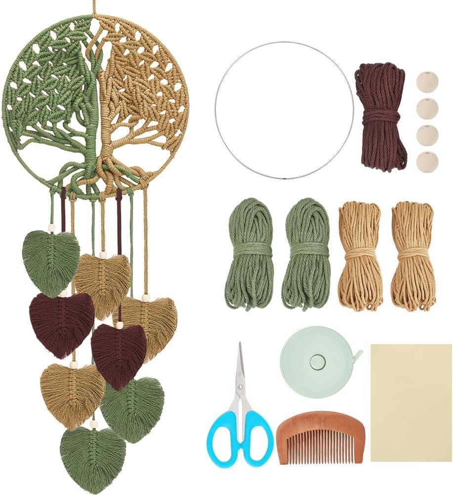 ACRNIGHEET DIY Macrame Kit for Adults Beginners Handmade Leaves Tree of Life DIY Boho Macrame Wall Hanging Ornaments with Macrame Supplies Wall Hanging Kit for Home Decor Craft Gifts(Coffee Series)
