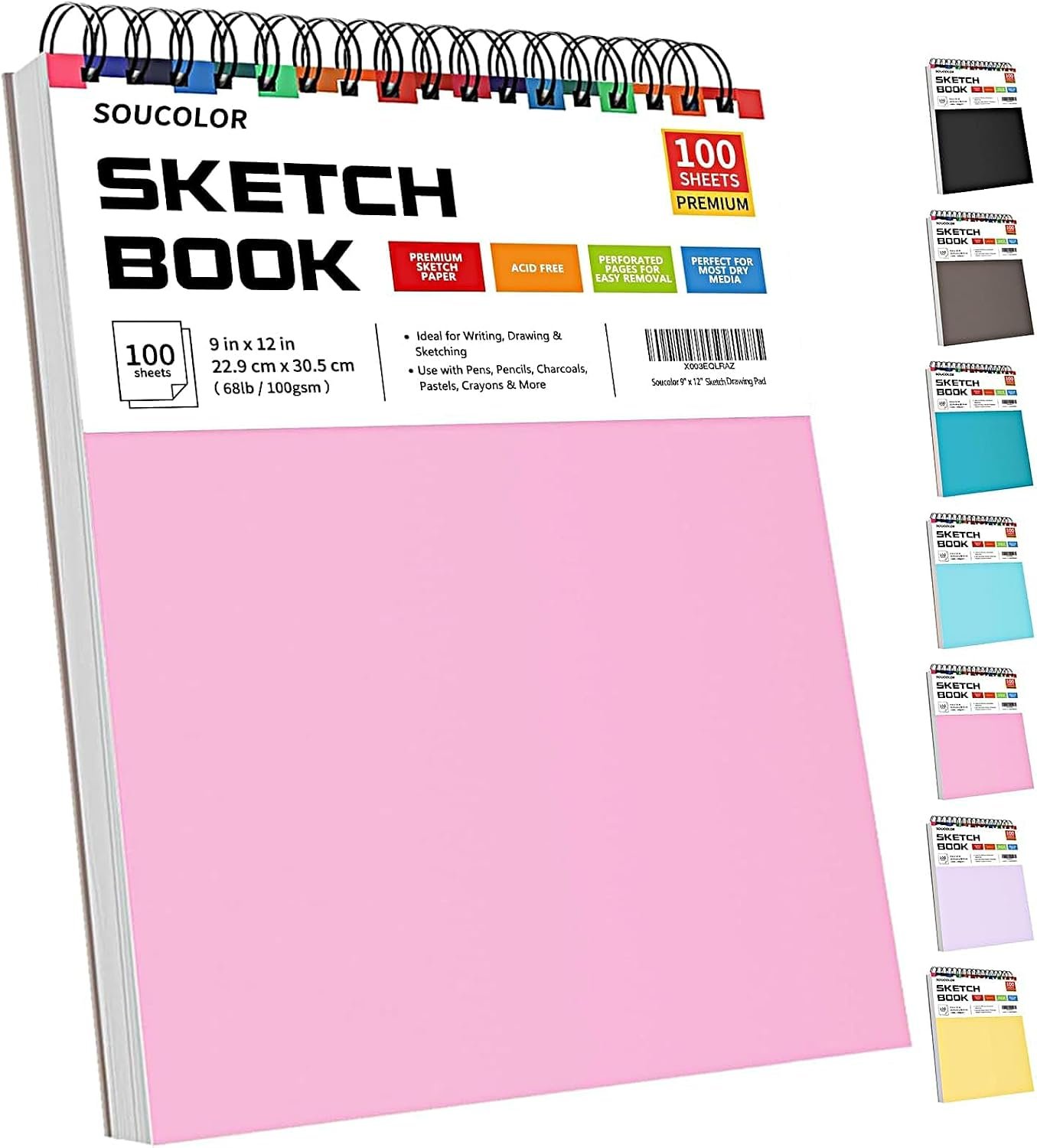 Soucolor Cute Sketch Book 9″ x 12″ Drawing Paper,Pink Teen Girls Sketchbook