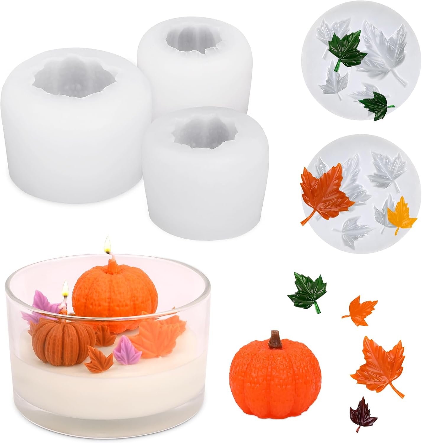 HUAKENER 5 Pack Pumpkin Candle Molds, 3D Pumpkin Silicone Mold