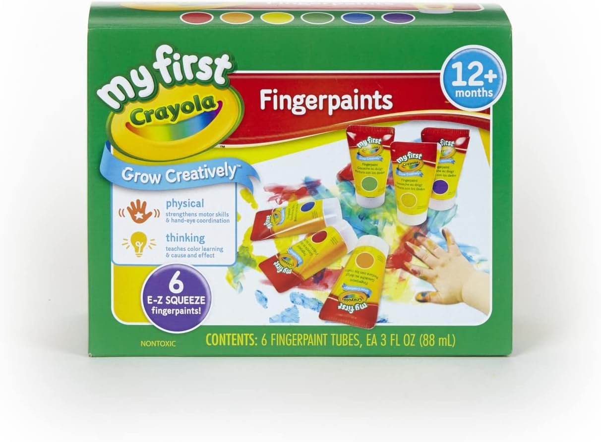 Crayola Washable Finger Paints (6 Pack), Toddler Arts & Crafts Supplies, Gifts for Kids, Ages 1, 2, 3
