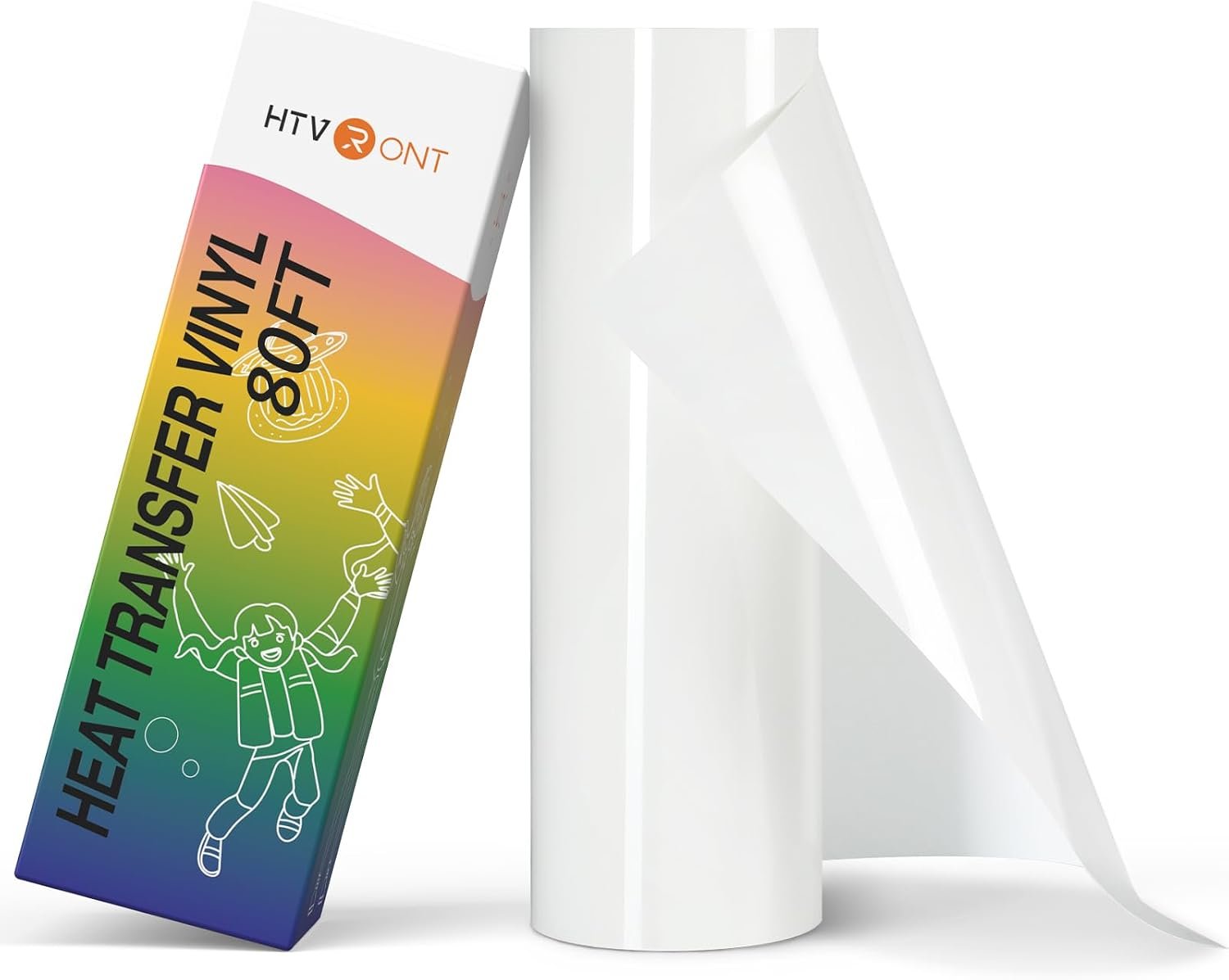 HTVRONT Heat Transfer Vinyl Roll – 12′ x 80ft White HTV Vinyl for T Shirts