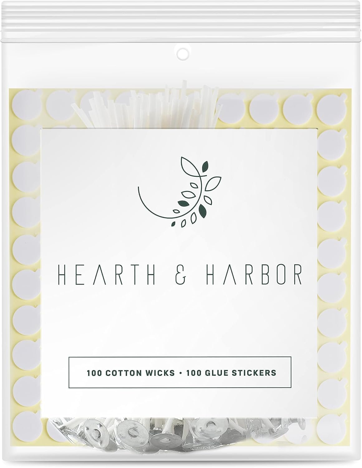 Hearth & Harbor Candle Wicks and Adhesive Candle Wick Stickers, 100 x 6-Inch Cotton Wicks + 100 Double-Sided Heat Resistant Candle Stickers