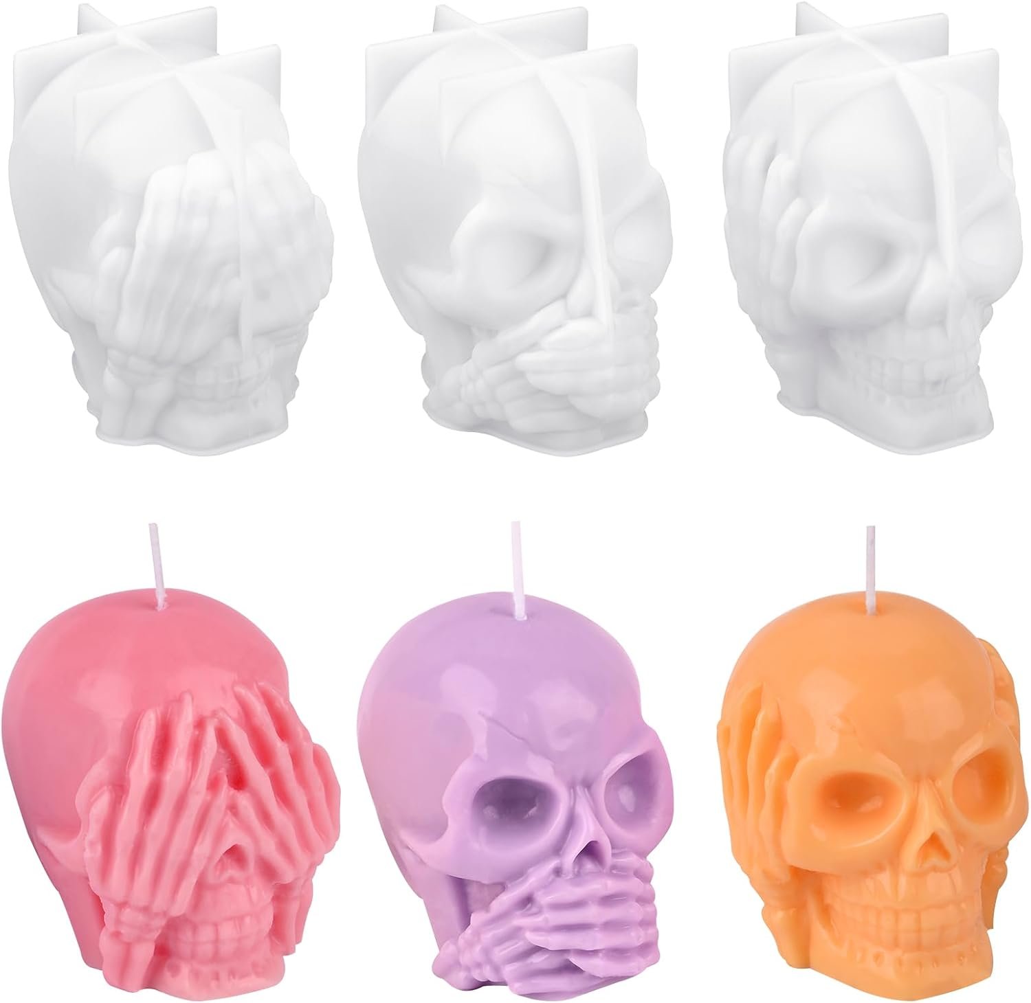 HUAKENER 3 Pack Skull Candle Molds, 3D Skull Resin Molds