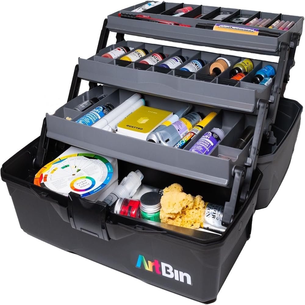 ArtBin 3-Tray Art Supply Box with Handle, Durable Hard Plastic