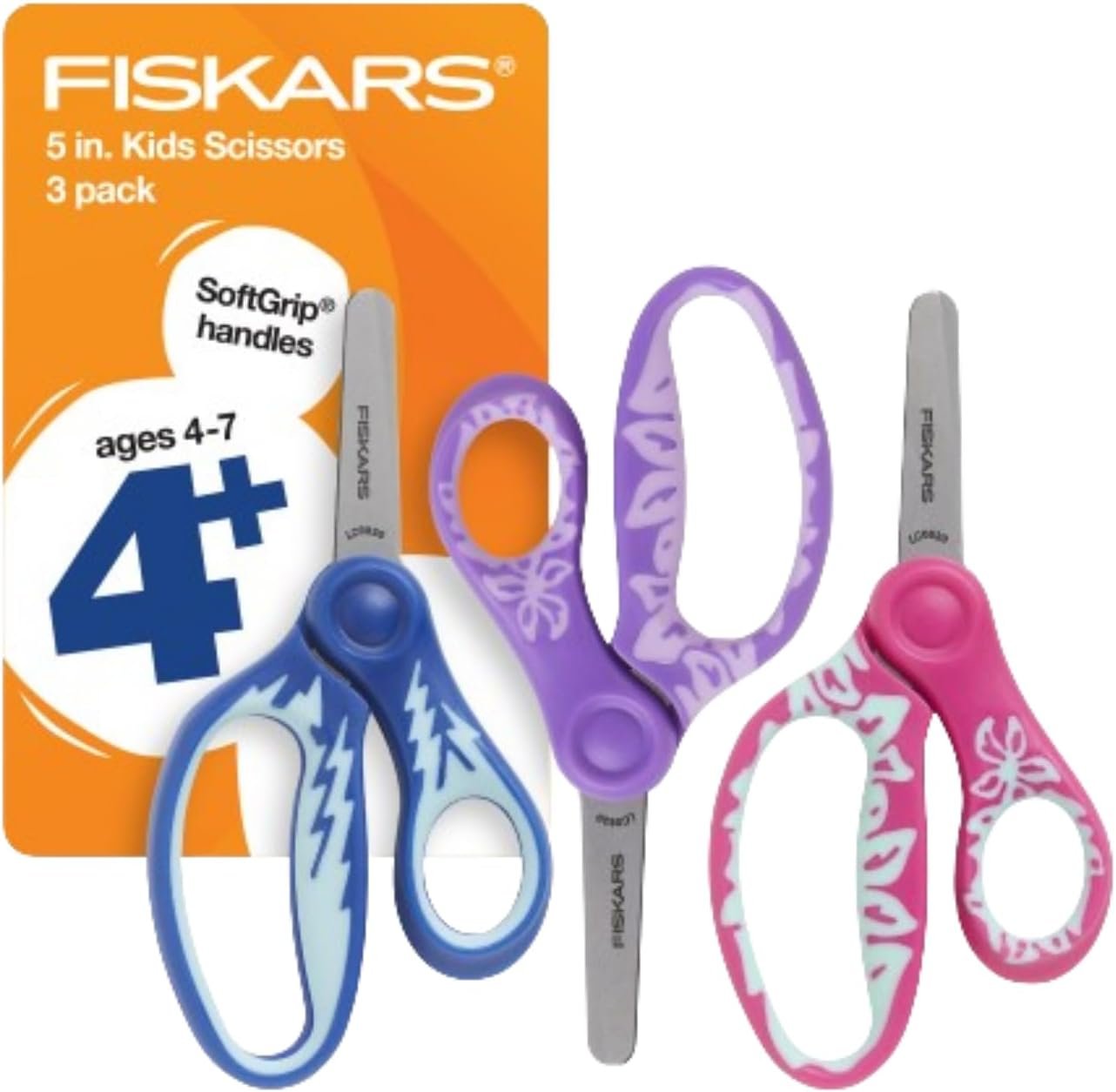 Fiskars 5″ SoftGrip Kids Blunt-Tip Safety Scissors, Ages 4-7, Blue, 3-Pack