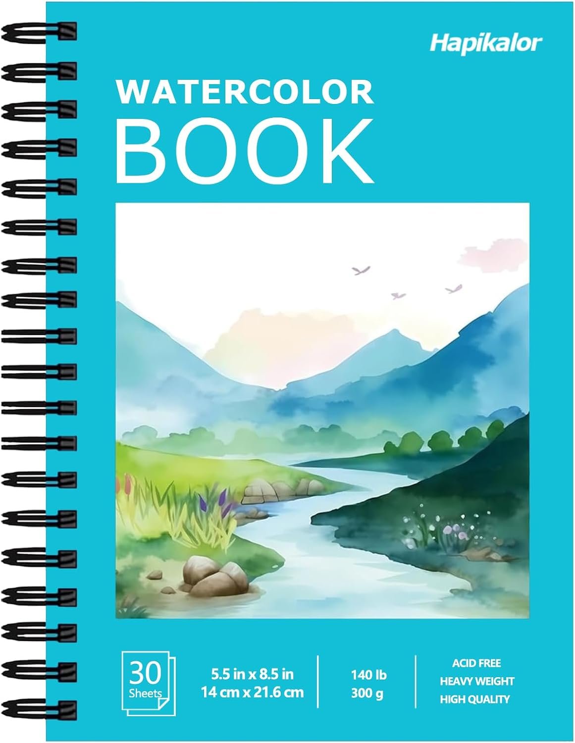 Hapikalor 5.5″x8.5″ Watercolor Paper, Small Sketchbook for Kids, 30 Sheets