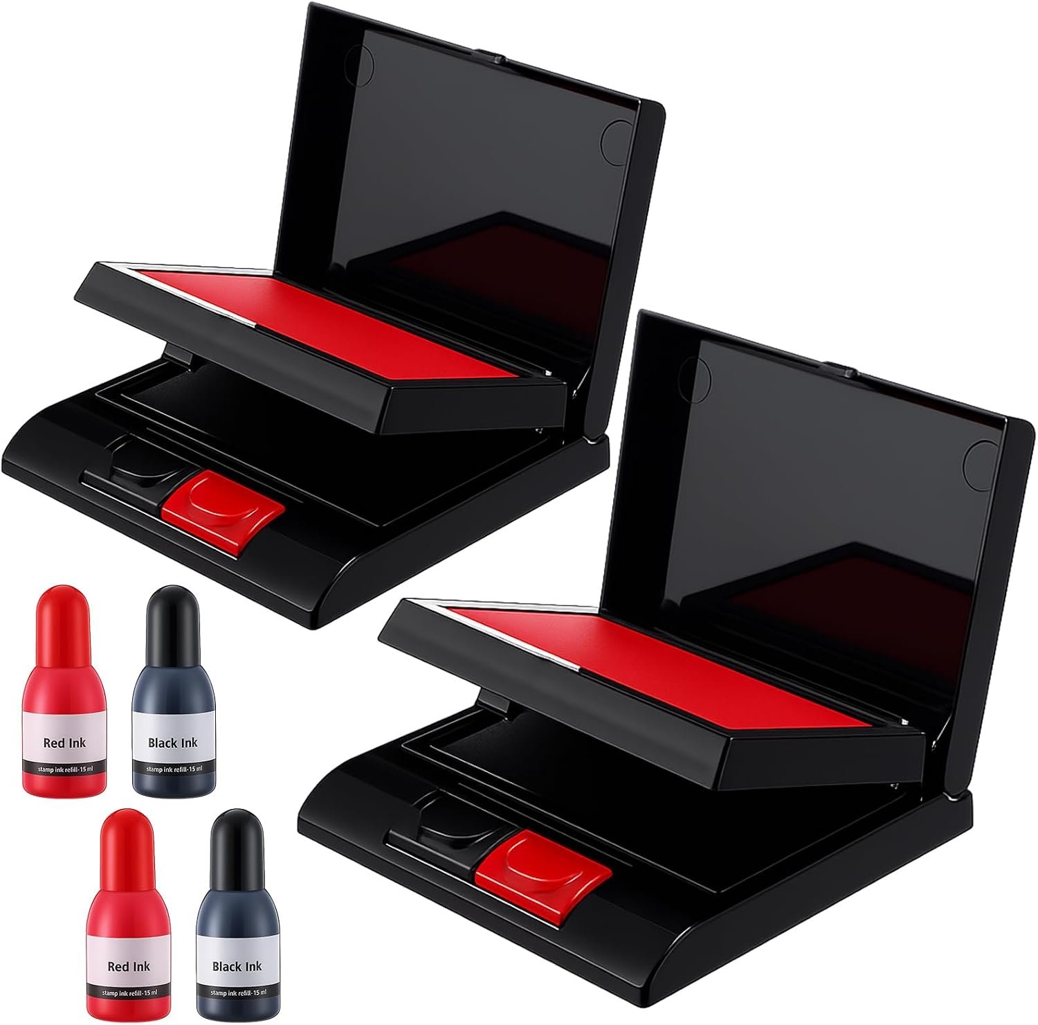 2 Set Two-Color Stamp Pad with Ink Refill, 4” x 3.9” Red and Black 15ml Bottles of Ink Refill for Foam Felt Stamp Pads Office and Crafting