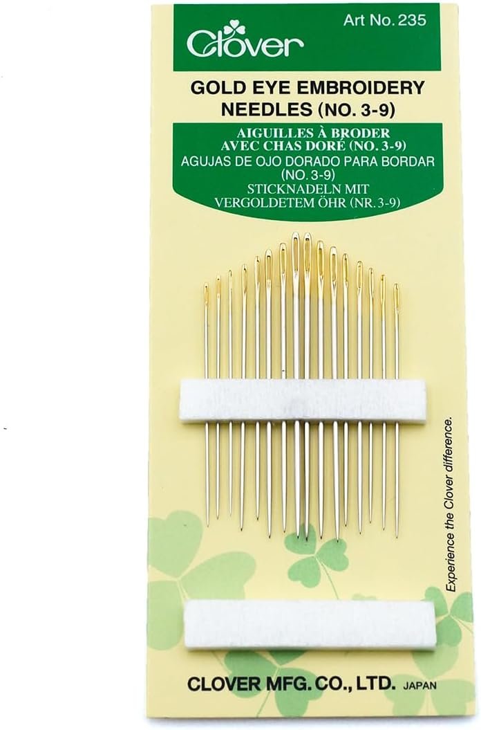 Clover Gold Eye Embroidery Needles Size 3-9 – 16 Pack
