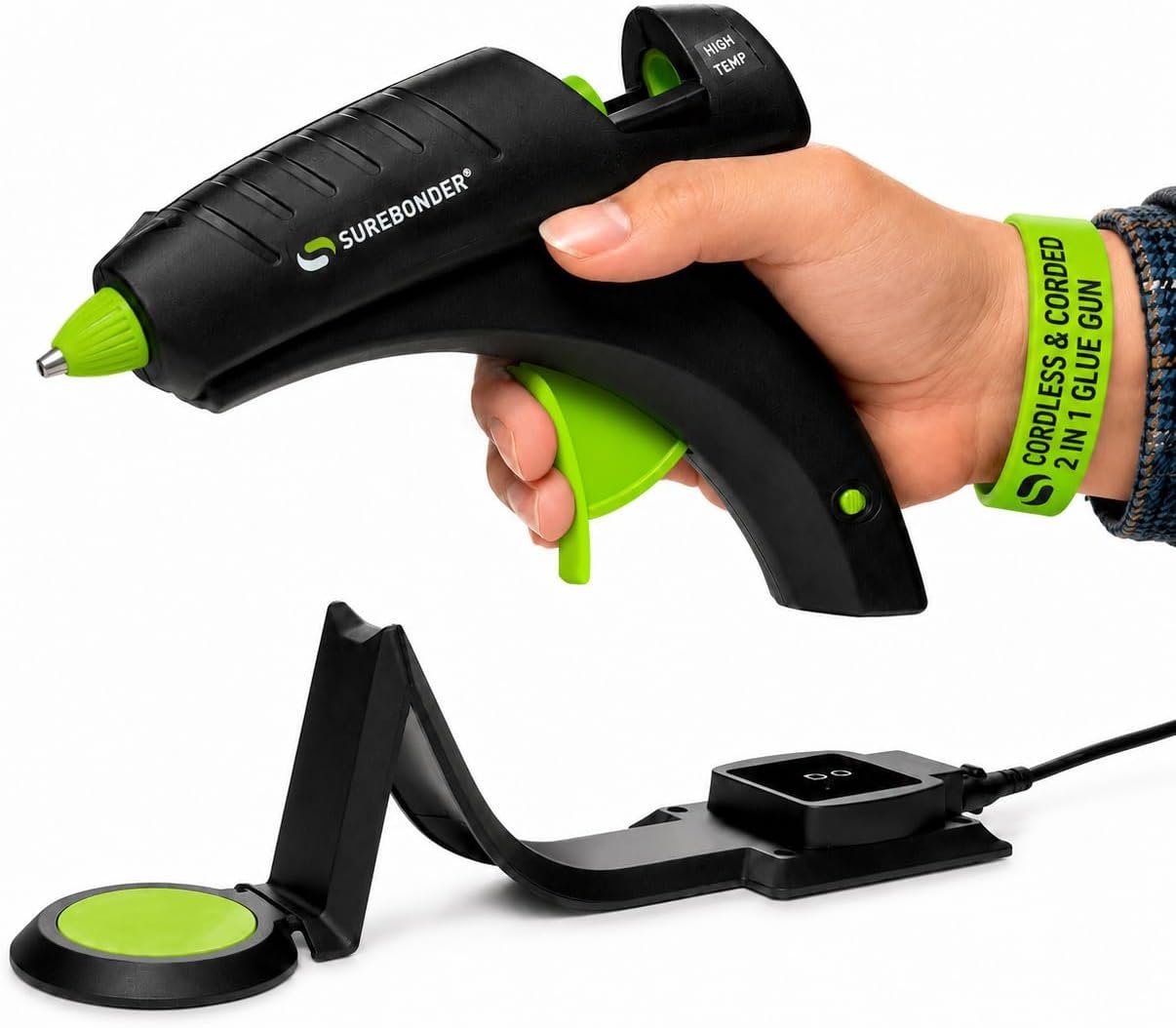 Surebonder Cordless Hot Glue Gun, High Temperature, Full Size, 60W, 50% More Power – Sturdily Bonds Metal, Wood, Ceramics, Leather & Other Strong Materials (Specialty Series CL-800F)